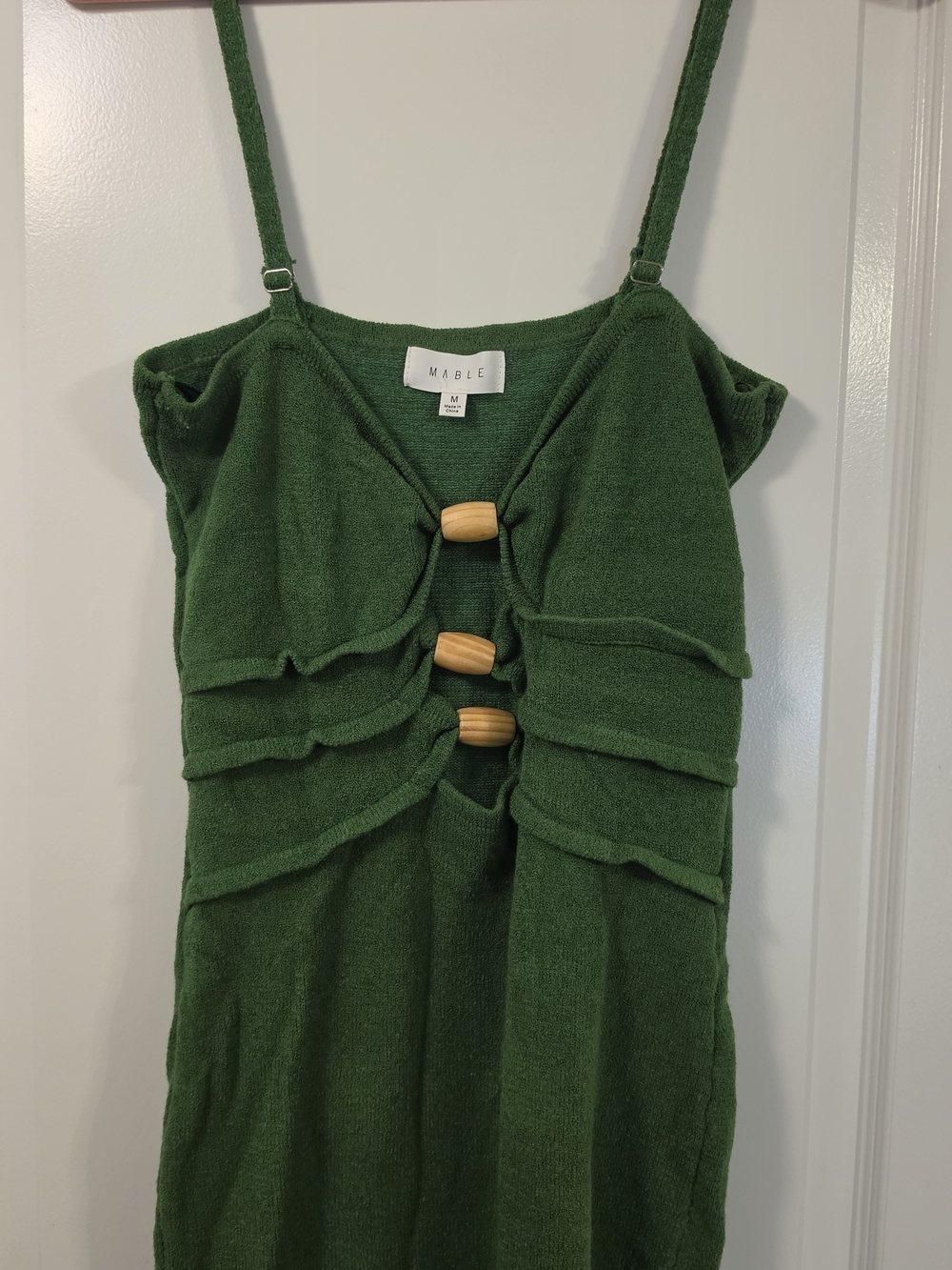 MABLE Green Tiered Knit Sundress with Wood Toggle Details